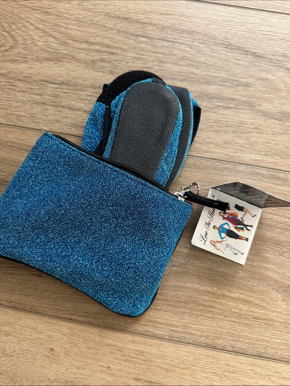 Glittery Teal Blue Foldable Flats with Matching Pouch